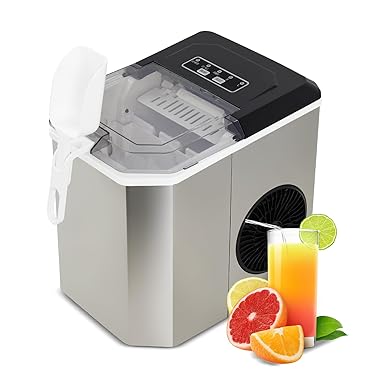Angel Canada Compact Stainless Steel Countertop Ice Maker, Portable Machine with Scoop Holder, Self-Cleaning Function, 26Lbs in 24Hrs, 9 Cubes Ready 6 Mins, 2 Sizes of Bullet for Home Office