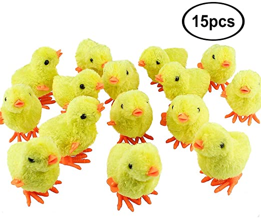 HOLICOLOR 15pcs Easter Novelties Wind-Up Jumping Hopping Chicken Easter Toys Party Favors for Kids Easter Gifts
