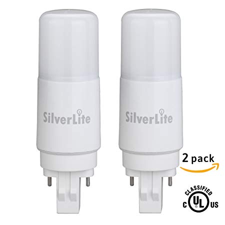 [Plug&Play] Silverlite 7w(18w CFL Equivalent) LED Stick PL Bulb GX23-2 Pin Base, 750LM, Cool White(5000k), Driven by 120-277V and CFL Ballast, UL Classified, 2 Pack