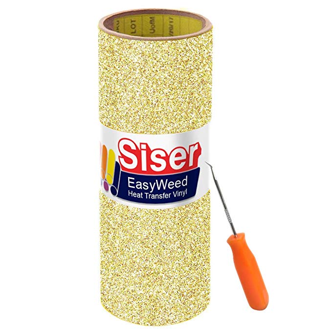 Siser Glitter Gold Confetti Easyweed Heat Transfer Craft Vinyl 10" x 5ft Roll Including Stainless Steel Weeding Tool