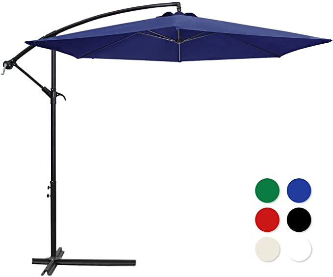 Flamaker 10Ft Offset Patio Cantilever Umbrella Outdoor Hanging Umbrella with Crank & Cross Base Market Umbrella for Garden Deck Poolside and Beach (Navy Blue)