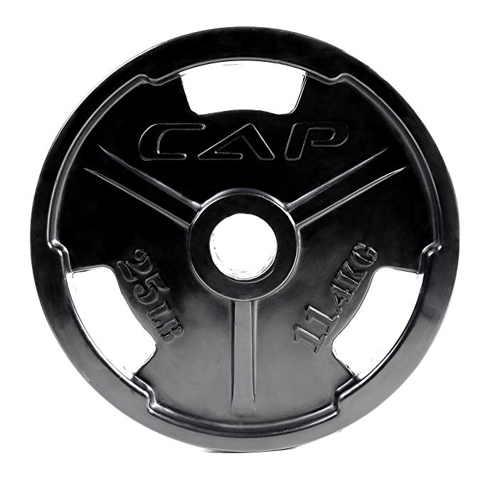 CAP Barbell Black Olympic Rubber Grip Weight Plates, Single, Various Sizes