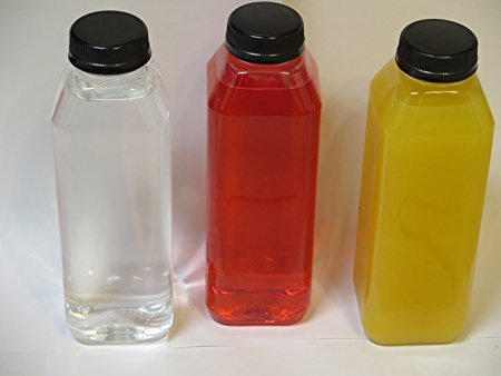 16 Oz. Empty Clear Plastic Juice Bottles, Milk Bottles , Food Grade BPA FREE- with Tamper Evident cap , straws, and white labels. 8 sets- 8 bottles with caps-8 straws - 8 white labels.