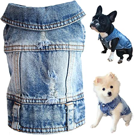 Strangefly Dog Jean Jacket, Blue Puppy Denim T-Shirt, Machine Washable Dog Clothes, Comfort and Cool Apparel, for Small Medium Dogs Pets and Cats (L, Blue Type 1)