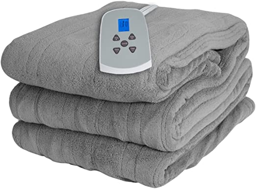 Westerly Twin Size Microplush Electric Heated Blanket with Digital Controller, Gray