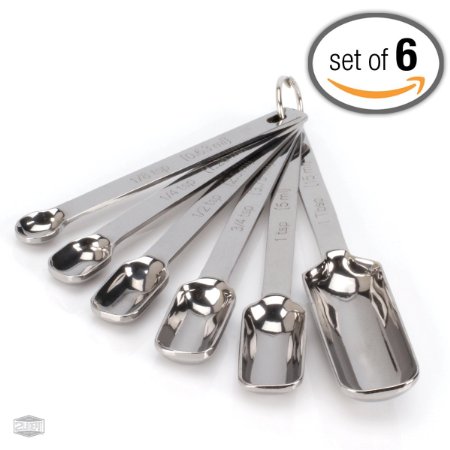 Narrow and Accurate Stainless Steel Measuring Spoons for Thin, Narrow Mouth Spice Jars (Set of 6) - Commercial Chef's Quality for Baking and Cooking, by 2LB Depot (Stainless Steel, Set of 6)