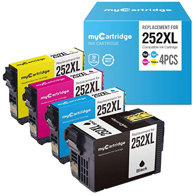 myCartridge Re-Manufactured Ink Cartridge Replacement for Epson 252XL 252 XL T252 T252XL120 (1 Black 1 Cyan 1 Magenta 1 Yellow, 4-Pack)