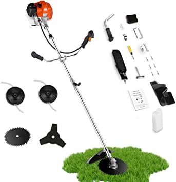 58CC String Trimmer, 2-Cycle Gas Weed Eater Straight Shaft, 4 in 1 Cordless Weed Wacker Gas Powered, Brush Cutter with 4 Detachable Heads for Lawn/Garden Care (Orange)