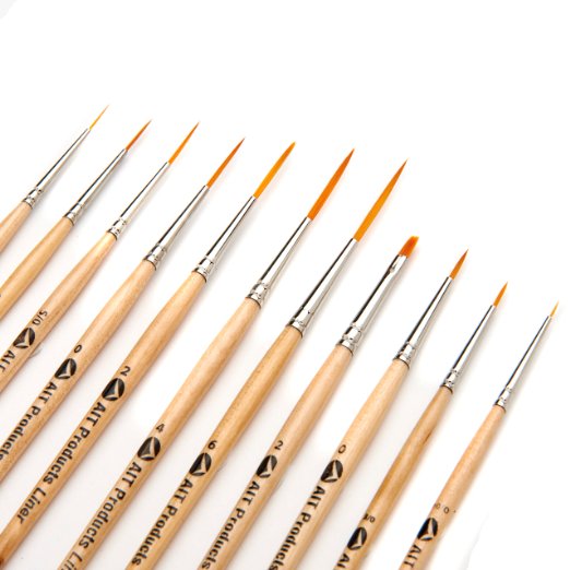 AIT Art Paint Brushes, Set of 11 Detail Brushes, Handmade in USA to Last Longer Without Shedding or Breaking, Allowing Fine Detail Painting with Brushes That Artists Trust to Perform