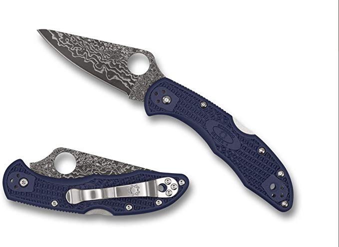 Spyderco C11FPNBD Delica KnifeJoy Exclusive KJ Steel Blue FRN Damascus Knife