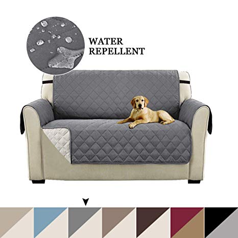 Sofa Slipcover Reversible Couch Cover for Dogs Loveseat Slipcover Protector, Pet Cover for Loveseat Furniture Cover with Elastic Straps for Kids, Dogs, Cats, Pets (Loveseat - Gray/Beige)