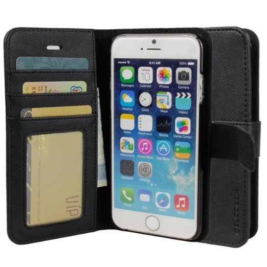 BUDDIBOX PU Leather Wallet Bumper Case Cover with Foldable Kickstand Stand for Apple iPhone 6 Retail Packaging - Black