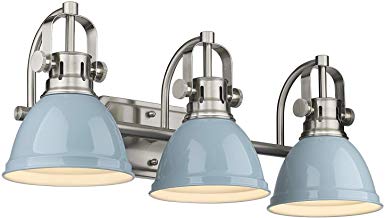 Emliviar 3-Light Bathroom Vanity Light Fixtures, Blue and Brushed Nickel Finish with Metal Shade, 4054 SF