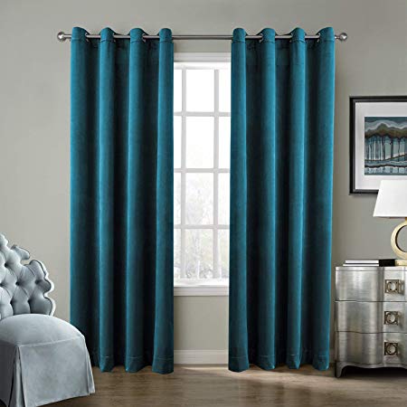 ChadMade Solid Matt Heavy Velvet Curtain Drape Panel Super Soft Nickel Grommet Blue 50Wx63L Inch (Set of 2 Panels) Birkin Collection Theater| Bedroom| Living Room| Hotel