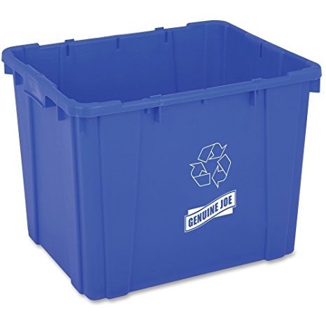 Genuine Joe GJO11582 Recycling Bin, Rectangular, 14 gal Capacity, 14.5" Height x 19.5" Width x 15.4" Depth, Blue (Pack of 1)