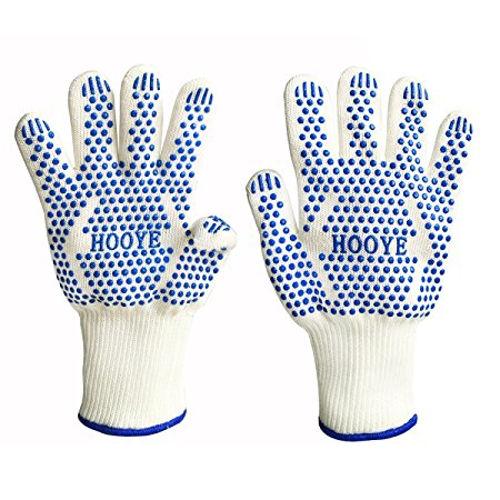 hooye Heat Resistant BBQ Grill Gloves for Kitchen and Outdoor Cooking , Hot Surface Handler (BLUE-DOT)
