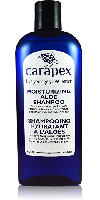 Carapex Moisturizing Aloe Shampoo, Fragrance Free for Dry Hair & Scalp, Safe for Color Treated, Damaged & Thinning Hair, Reduces Flakes, Adds Volume and Shine, Paraben Free, 8oz