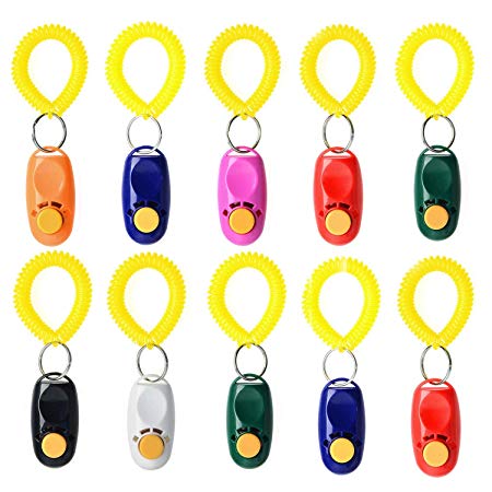 Rocutus 10 Pieces Colorful Pet Dog Training Clicker,Pet Training Clicker Button Clicker with Wrist Strap,Train Dog, Cat, Horse, Pets for Clicker Training