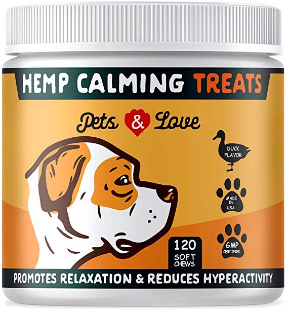 PETS AND LOVE Calming Treats for Dogs with Hemp - Natural Treats for Dog Anxiety with Organic Ingredients - Helps with Stress, Barking, Chewing and More - 120 Soft Chews