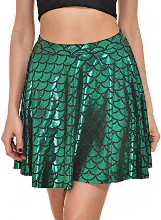 Alaroo Girls Stretchy Fish Scale Mermaid Print Flared Skater Mini Skirt S-XXXXL