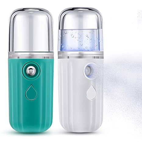 2 Pieces Pocket Size Automatic Nano Mister Facial Spray Bottle for Home, Banks, Office, Car, Keys, Mobile and Personal Care (White, Green)