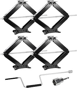 WEIZE Set of 4 RV Trailer Camper Stabilizer Leveling Scissor Jacks with Handle 24" 9000lbs