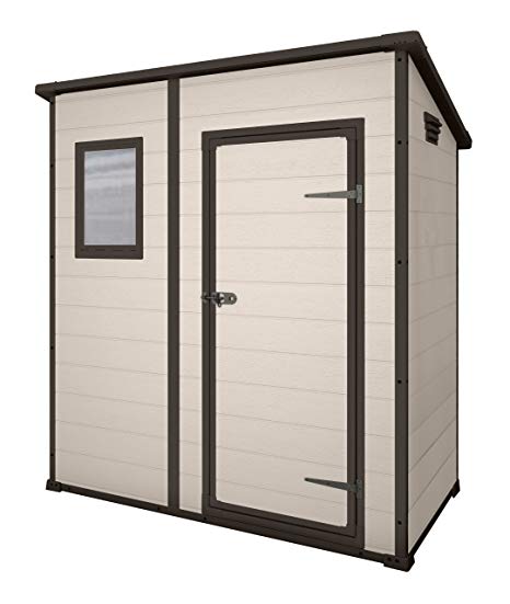 Keter Manor Pent Outdoor Plastic Garden Storage Shed, Beige, 6 x 4 ft