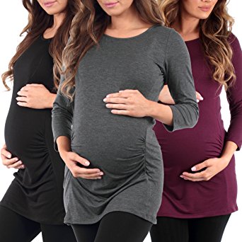 3 Pack Women's Side Ruched Maternity Tunic by Mother Bee and Rags & Couture - Made in USA