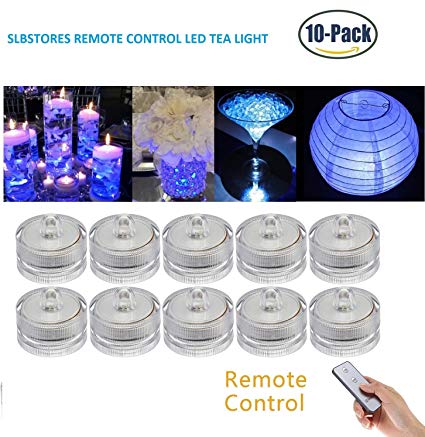 SLBSTORES SUB32-10PK Submersible led light with remote for Vase Centerpieces wedding party decoration waterproof flameless led tea light 10 pack (Blue)