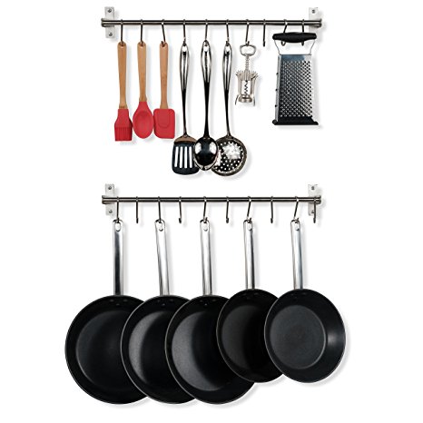 Wallniture Hanging Pot Pan Lid Utensil Organizer Kitchen Rail Stainless Steel 23 Inch Set of 2