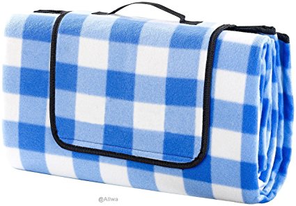 ALLWA XXX-Large 69x79 Inch Blue Plaid Outdoor Blanket - Water Proof Backing Picnic Rug - Easy To Fold And Portable Beach Mat- Family Perfect For Beach, Travel, Picnic Camping