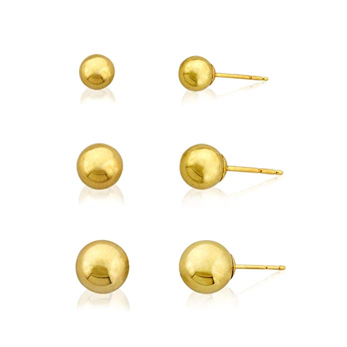 3-Pair Ball Earrings Set in 10K 14K Gold, Sterling Silver and Gold-Filled