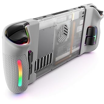 JSAUX Transparent Case Set Front Cover PC0108 & Back Plate PC0106 RGB Vents Version Compatible for Steam Deck [Crystal]