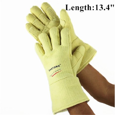 Inf-way EN407 Professional Castong Para-aramid Fibers 932°F Extreme Heat Resistant Oven Gloves for Cooking Flame-retardant Anti-scalded BBQ Grill Gloves (13.4'' Length)