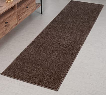 Extra Thick Residential Hallway Entryway Kitchen Floor Carpet Runner Rug | Slip Skid Resistant Rubber Backing | 26 inch Wide X 6 ft Long | Brown