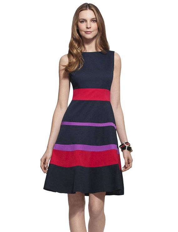 YACUN Women Splice Stripe Color Block Casual Party Fit and Flare Dress