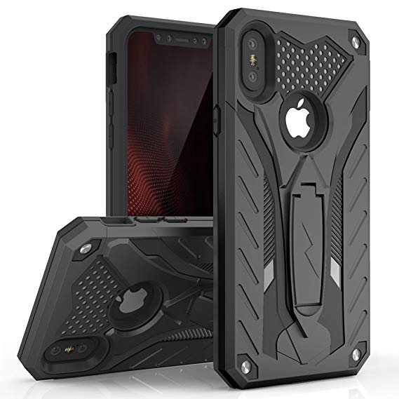 Zizo Static Series Compatible with iPhone Xs Max with Built in Kickstand, Impact Resistant and Military Grade (Black & Black)