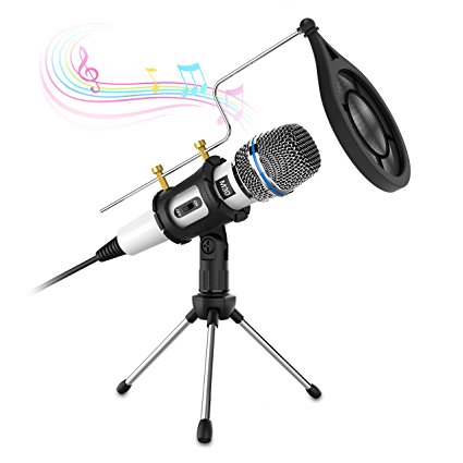 Condenser Microphone,Valoin Professional Computer Mobile Phone 3.5mm Recording Microphone with Tripod Stand For Home Singing Studio Podcast Vocal (White-C)