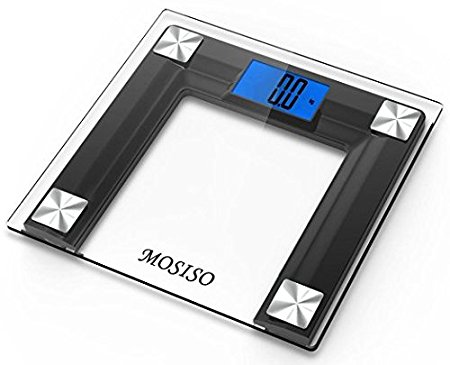 Mosiso - High Accuracy Digital Bathroom Scale with 4.3" Blue Backlight Display and "Smart Step-On" Technology [NEWEST VERSION] (Black)