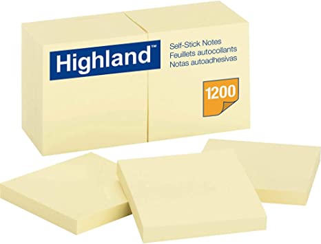 Highland™ Self-Stick Notes, 3in. x 3in., Yellow, Pack Of 12