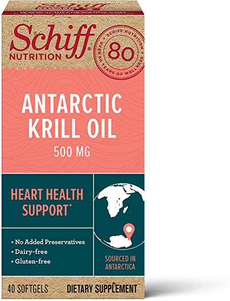 Omega3 Antarctic Krill Oil 500mg SoftgelsSchiff 40 Count in a bottleOmega3 Krill Oil Supplement That Supports Heart Health٭GlutenFree and DairyFreeNo Fishy Aftertaste