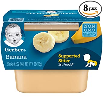 Gerber 1st Foods, Banana Pureed Baby Food, 2 Ounce Tubs, 2 Count (Pack of 8)