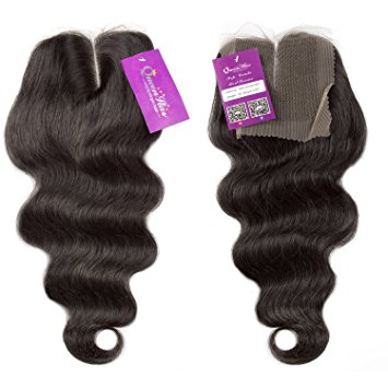 Virgin Hair Lace Closure, Queen Star Brazilian Virgin Remy Hair Swiss Lace Top Closure(4"4") Body Style Natural Color Can Be Dyed (10 Inch Middle part)