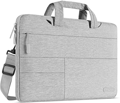 MOSISO Laptop Shoulder Bag Compatible with MacBook Pro 16 inch A2141/Pro Retina A1398, 15-15.6 inch Notebook, Polyester Briefcase Sleeve with Front Storage Pockets, Gray