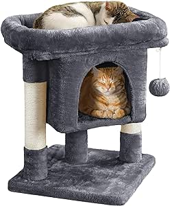 Yaheetech Arbre à Chat Design avec Niche et Plate-Forme Arbre-griffoir Tour pour Chat Hauteur 59cm Gris Foncé