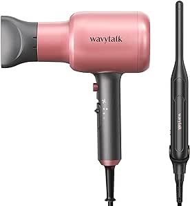 Wavytalk Ionic Hair Dryer and 3/10 Inch Pencil Flat Iron Set, 1875 Watt Negative Ions Dryer with Diffuser and Concentrator, Professional Salon Straightener for Quick Touch Ups