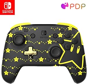 PDP REMATCH Enhanced Wireless Nintendo Switch Pro Controller - Rechargeable Battery Powered, Mario Super Star Glow in the Dark