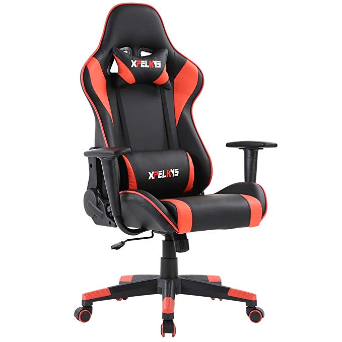 XPELKYS Gaming Office Chair Computer Desk Chair Racing Style High Back PU Leather Chair Executive and Ergonomic Style Swivel Chair with Headrest and Lumbar Support (Red)