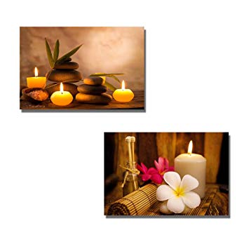 Wall26 - Canvas Prints Wall Art - Spa Still Life with Aromatic Candles and Frangipani | Modern Wall Decor/ Home Decoration Stretched Gallery Canvas Wrap Giclee Print & Ready to Hang - 16"x24" x 2 Panels
