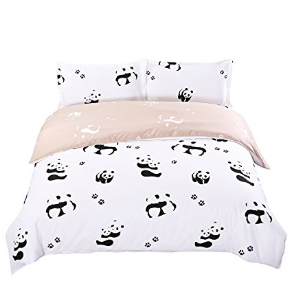 Moreover 4-Pieces Kids Panda Bedding White Duvet Cover Set Cartoon 3D Animal Panda Printing Bedding Twin Size One Flat Sheet One Duvet Cover Two Pillowcases (Twin)
